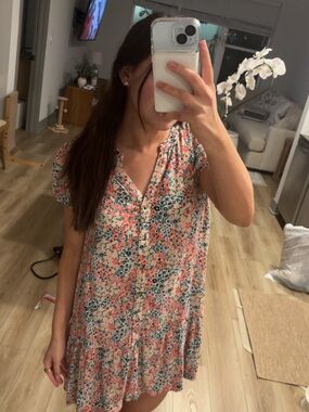 LOFT Floral Mini Dress in Pink and Teal